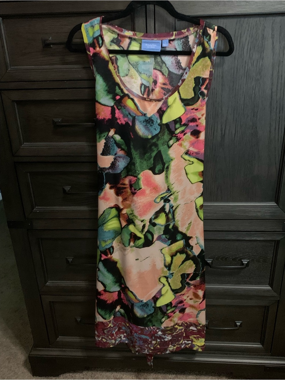 Simply Vera Vera Wang Neon Green, Pink & Black Abstract Midi Dress